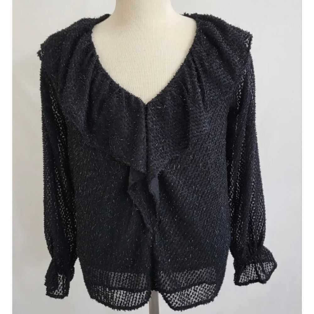 Loft Ruffle Neck‎ Winter Shimmer Party Blouse Black Large